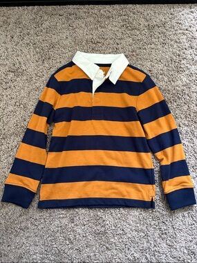 Cat & Jack Navy and Gold Striped Long Sleeve Rugby Polo